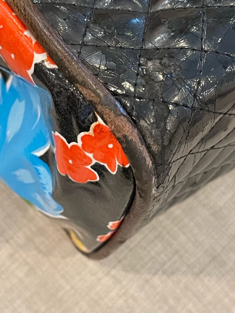 Consuela Classic Tote black patent quilted shiny floral colorful braided leather - Picture 5 of 14
